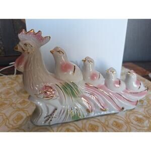 Unique VHTF Pastel Vintage Rooster & Chicks Porcelain Figurine- Near Mint
